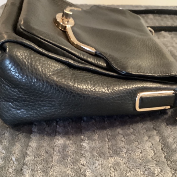 COACH Top Handle Satchel Crossbody Black Leather with Royal Blue Interior - Picture 4 of 13